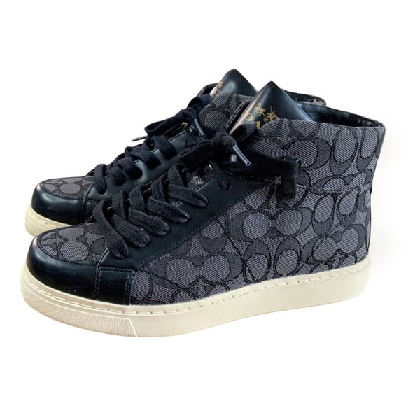 Coach Shoes - Black High Top Coach Logo Sneakers w/ Cream/Off White Soles